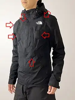 Padded jacket with dark-coloured fabric. 25 g of fake blood in each squib.