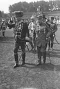 On the right-hand side lieutenant general Otto von der Decken&nbsp;[de] (1858-1937) with field marshal August von Mackensen, (1849-1945) 1931 in Dresden at a military review of German cavalry