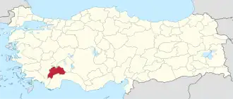 Location of the province within Turkey