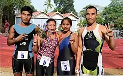 Participants of Triathlon (National Games, 2015) posing victory at College of Agriculture, Vellayani