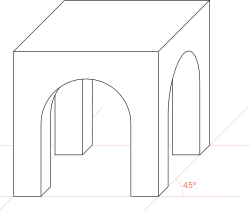 Stone arch drawn in cabinet perspective.