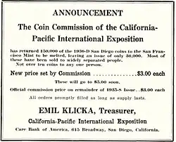 Print advertisement selling the half dollars at $3 each