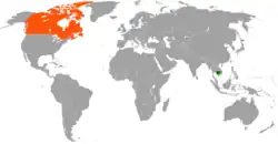 Map indicating locations of Cambodia and Canada