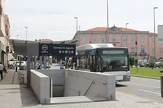 Station entrance, with connecting bus