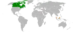 Map indicating locations of Canada and Malaysia