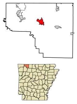 Location of Berryville in Carroll County, Arkansas.