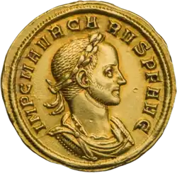 Golden coin depicting Carus