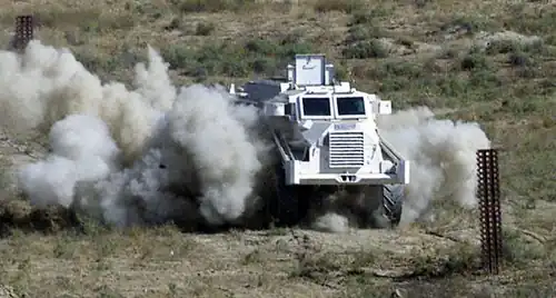 The Casspir, a steel, armor-bodied V-hulled vehicle de-mining Bagram Air Base