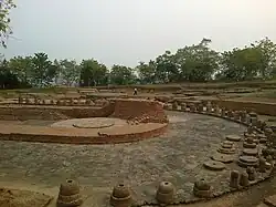 Excavated remains of a structural chaitya at Lalitgiri, Odisha, India