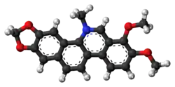 Ball-and-stick model of the chelerythrine molecule