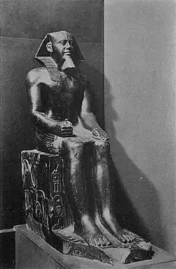 Intact statue of Khafre from his valley temple at Giza, now in the Egyptian Museum, Cairo (CG 15)