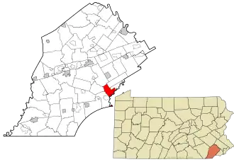 Location of Birmingham Township in Chester County, Pennsylvania (left) and of Chester County in Pennsylvania (right)