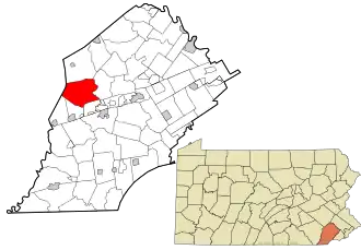 Location of West Caln Township in Chester County (left) and of Chester County in Pennsylvania (right)