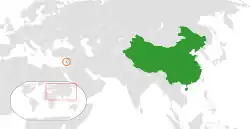 Map indicating locations of China and Lebanon