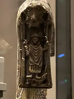A cleric slaying a dragon on the drop of the Clonmacnoise Crozier