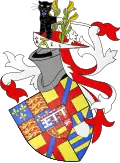 Coat of arms with the genet and Planta genista crest