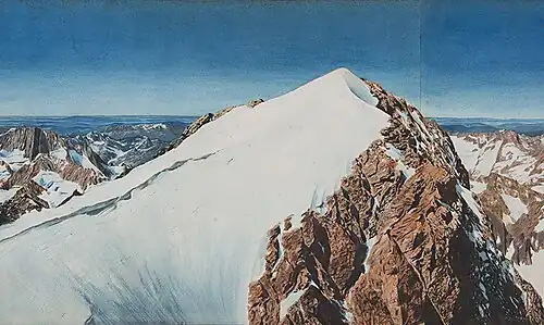Watercolour by Paul Helbronner, circa 1900, portraying the view from the Pelvoux summit.