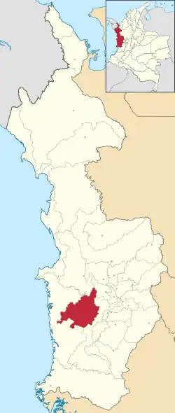 Location of the municipality and town of Medio Baudó in the Chocó Department of Colombia.