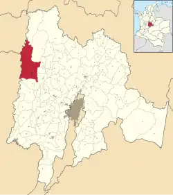 Location of the town and municipality of Guaduas in Cundinamarca Department.