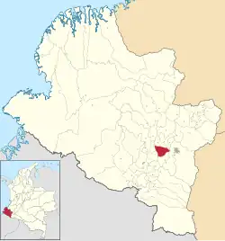 Location of the municipality and town of Consaca in the Nariño Department of Colombia.