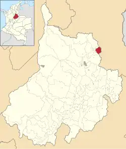 Location of the municipality and town of Vetas in the Santander Department of Colombia.