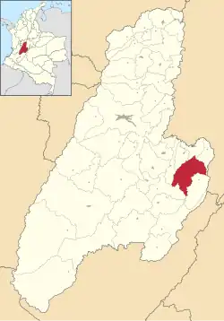 Location of the municipality and town of Cunday in the Tolima Department of Colombia.