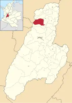 Location of the municipality and town of Murillo, Tolima in the Tolima Department of Colombia.