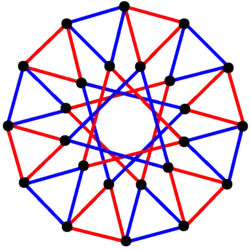 3{6}2, or , with 24 vertices in black, and 16 3-edges colored in 2 sets of 3-edges in red and blue[10]