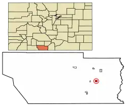 Location of Manassa in Conejos County, Colorado.