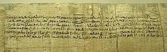 Contract in Demotic writing, with signature of a witness on the verso. Papyrus, Ptolemaic era.