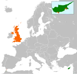 Map indicating locations of Cyprus and United Kingdom