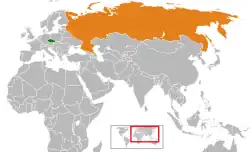Map indicating locations of Czech Republic and Russia