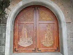 One of the front doors of the church