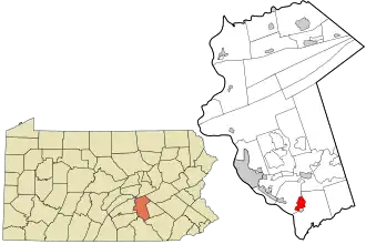 Location of Dauphin County in Pennsylvania (left) and of Middletown in Dauphin County (right)