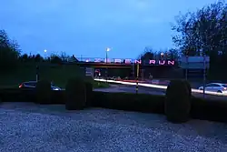 John Körmeling's IJzeren Rijn (2017) installed on a bridge of the Iron Rhine in Pelt, commissioned by the inhabitants of the former municipality of Neerpelt (Belgium).