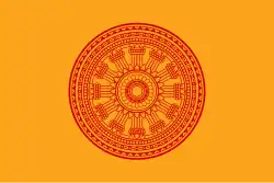 The dhammacakka flag, the symbol of Buddhism in Thailand