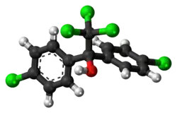 Ball-and-stick model of the dicofol molecule