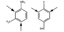 Substituents add ortho to the amine in diethyl-(meta-trifluoromethyl)aniline and ortho to the fluoride in para-fluorobenzaldehyde