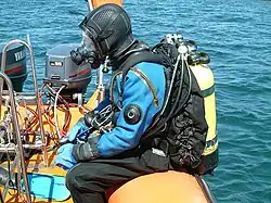 Diver wearing a wing buoyancy compensator