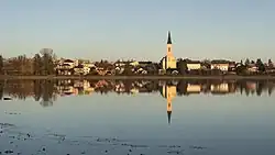 Dolní Benešov seen over the Nezmar pond