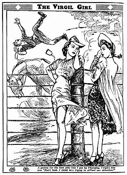 'The Virgil Girl': "Don't look. I think he's trying to attract our attention!" in The Daily Telegraph (Sydney), 13 April 1941.