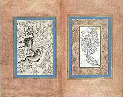 Dragon (left) and hatayi blossoms (right). It is highly possible that these two drawings were executed by Şahkulu. Istanbul University Library