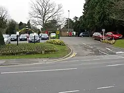 A view of the Lido Park entrance at Droitwich, with the car park and Worcester Road in front