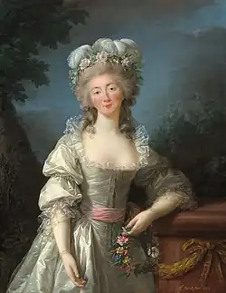 Madame du Barry, 1782. The last Maîtresse-en-titre of Louis XV of France and a victim of the Reign of Terror." One of three Vigée Le Brun portraits, including a posthumous portrait that she finished in 1805.[38]