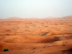 An organised dune-bashing safari in the Emirate of Dubai