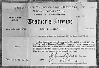 Women could obtain a trainer's license, but not a jockey's license.