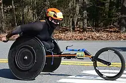 Eden Rainbow-Cooper, women's wheelchair winner, during the race