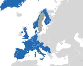 A coloured map of the countries of Europe