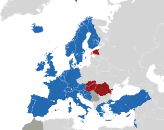 A coloured map of the countries of Europe