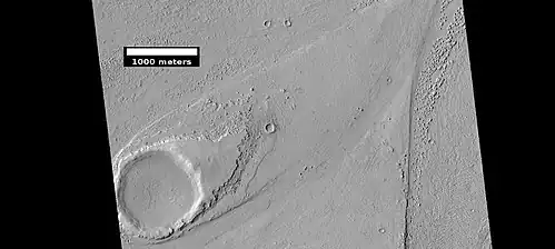 Streamlined shape showing layers, as seen by HiRISE under HiWish program.